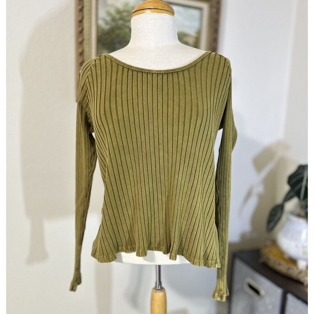 Knox Rose Size Large Chunky Ribbed Olive Long Sleeve Scoop-Neck Shirt Top NWT